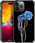 for iPhone 15 Pro Case, Skeleton Holding Blue Rose Pattern Graphic Design Girl by FKBRCL4U