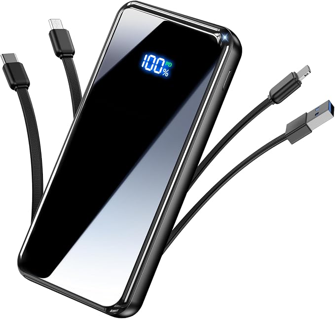 Portable Charger, 50000mAh Power Bank Built-in Cable, 22.5W PD USB C In & Out by YILANS