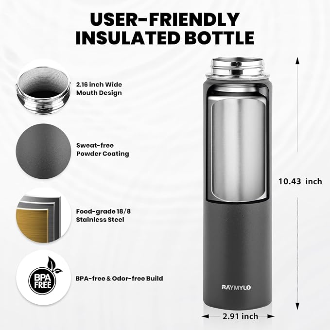RAYMYLO Insulated Water Bottle 24oz, Triple Wall Vacuum Stainless Steel - Image 4