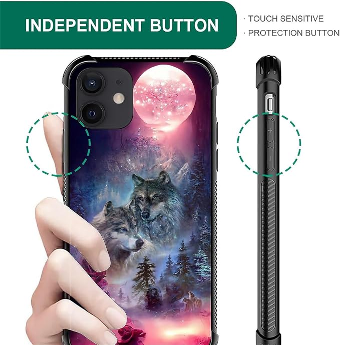 for iPhone 12/12 Pro Case, Star Two Wolfs Howling Pattern Graphic Design Girl - Image 4