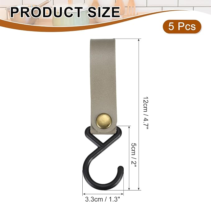 uxcell 5pcs PU Leather Hooks, Leather Straps - Image 2