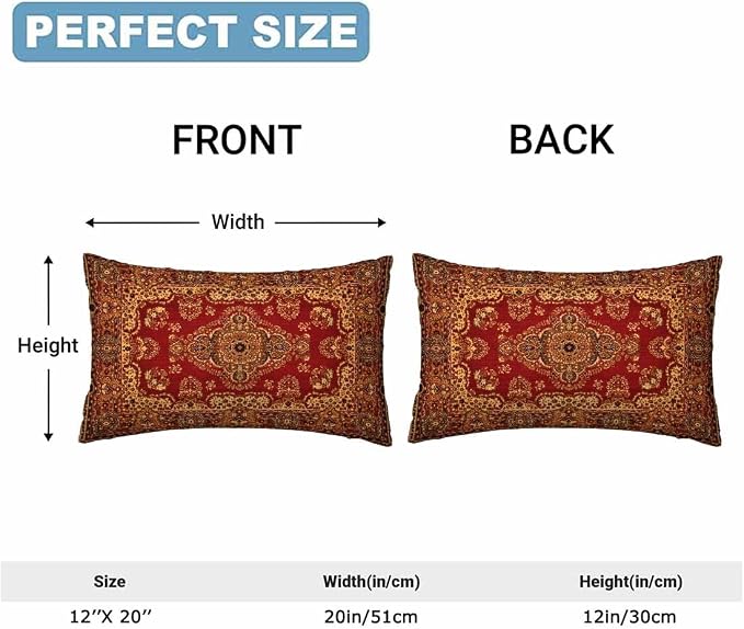 Red Oriental Persias Couch Pillow Covers 12 X 20 Boho Set of 2 Pillowcases - Image 2