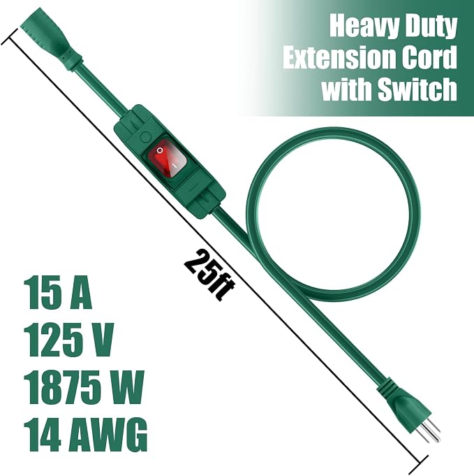 Extension Cord with Switch On/Off Waterproof Switch 25Ft No Plugging and - Image 2