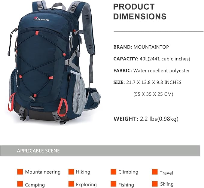 MOUNTAINTOP 25L/40L Hiking Backpack, Lightweight Travel Backpack - Image 2