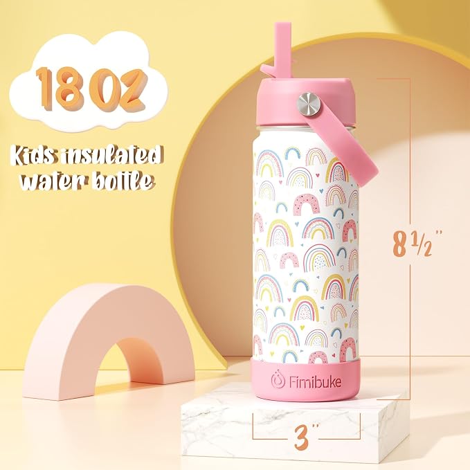 Fimibuke Kids Insulated Water Bottle, 18oz BPA FREE 18/8 Stainless Steel Kid Cup - Image 2