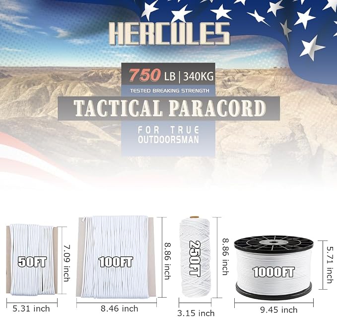 HERCULES 750lb Paracord 4mm 11 Strands Tactical Parachute Cord, Outdoor Gear - Image 2