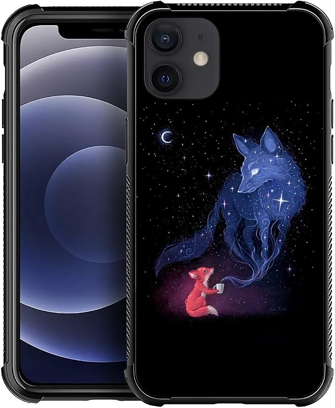 for iPhone 12 Mini Case, Galaxy Fox Wolf Pattern Graphic Design Girl Boy Soft by FKBRCL4U
