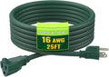 Indoor Outdoor Extension Cord 25 FT, 16/3 SJTW Weatherproof Green Electrical by GREATIDE