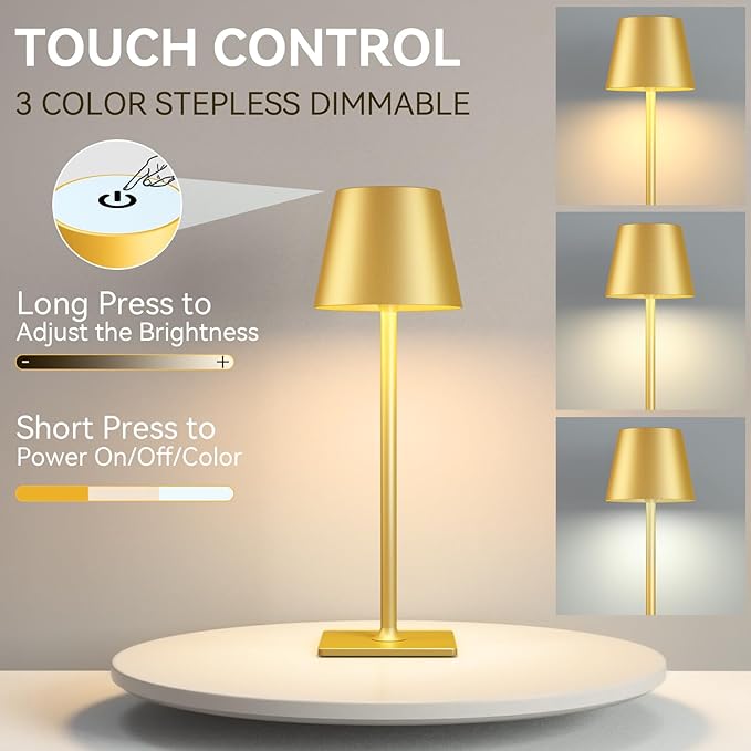Yogaret 4 Pack Gold Rechargeable Led Cordless Table Lamps, Cordless Lamp - Image 4