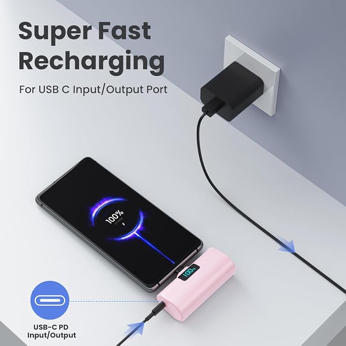 Mini Portable Charger USB C Power Bank, Upgraded 5500mAh PD Fast Charging - Image 2