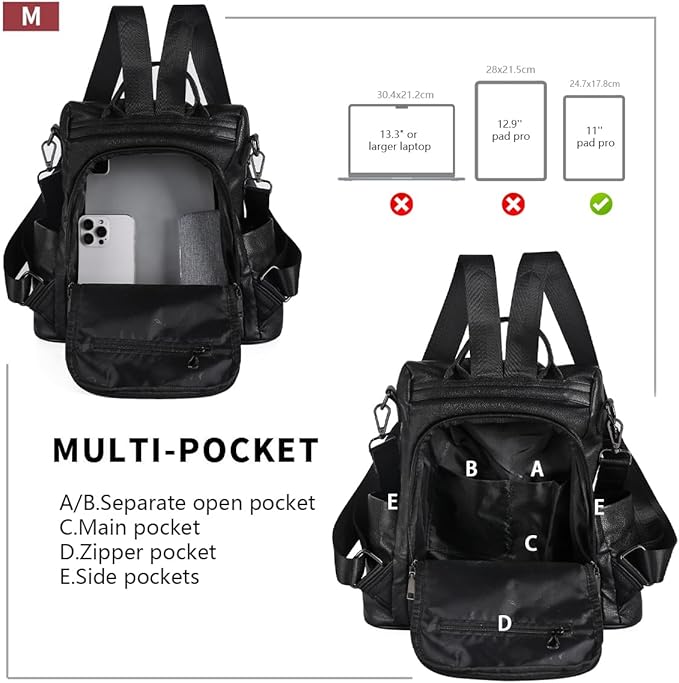 PINCNEL Women Backpack Purse Waterproof Nylon Anti-theft Rucksack Lightweight - Image 2