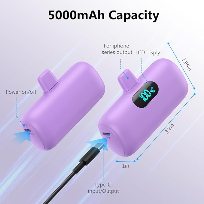 Mini Portable Charger for iPhone, Upgraded 5000mAh PD Fast Charging Battery Pack - Image 4