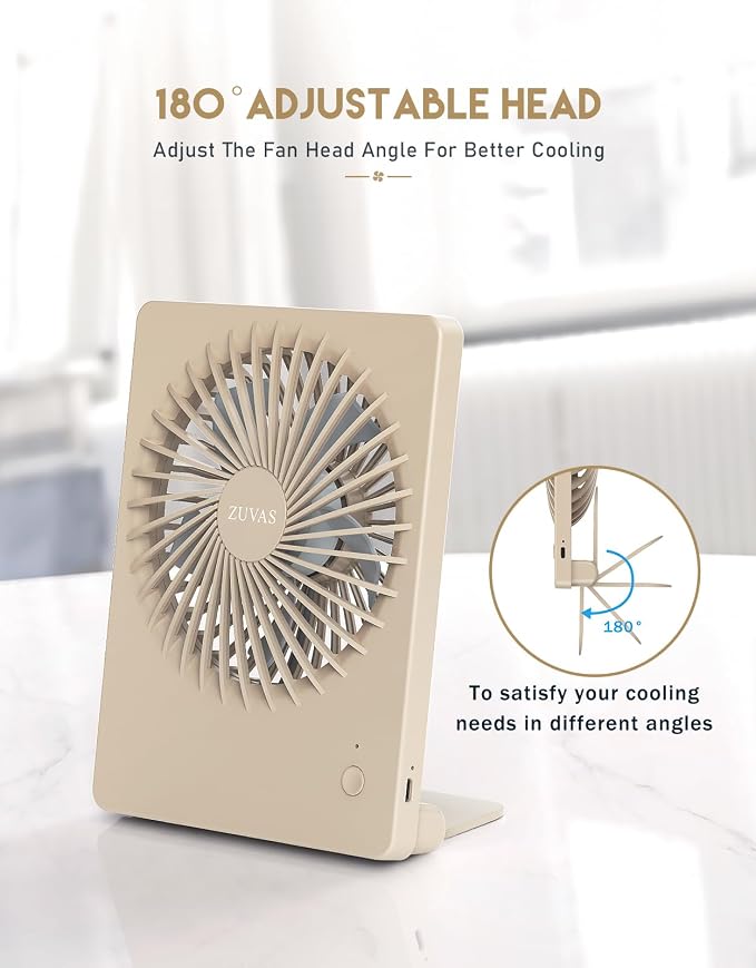 Zuvas Desk Fan Battery Operated Fan Rechargeable 180°Tilt Folding Personal Fan - Image 5