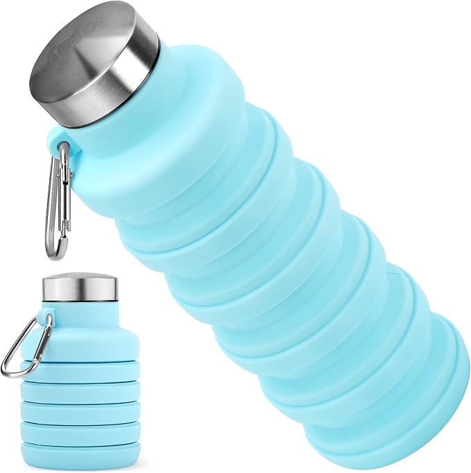 Collapsible Water Bottle, 16oz Portable Reusable Silicone Water Bottle by HOME