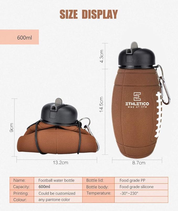Clip-On Collapsible BPA-Free Silicone American Football Water Bottle - Image 8