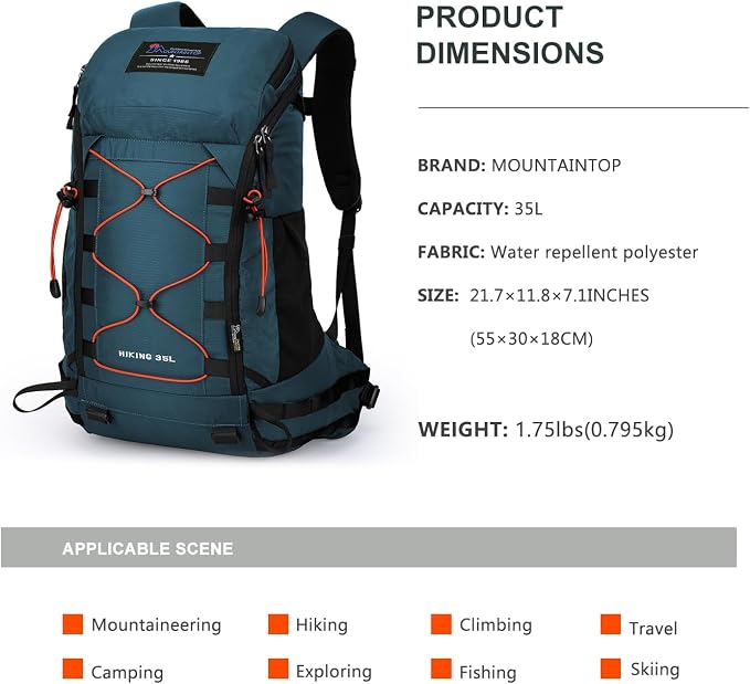 MOUNTAINTOP 35L Hiking Backpack, Lightweight Outdoor Travel Camping Daypack - Image 2