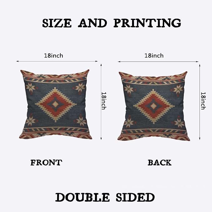 TKS MITLAN Southwest Diamond Blue Red Pillow Covers 18 x 18 Inch Indian Style - Image 2