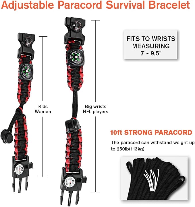 20 in 1 Survival Paracord Bracelet Adjustable Gear Kit - Image 4