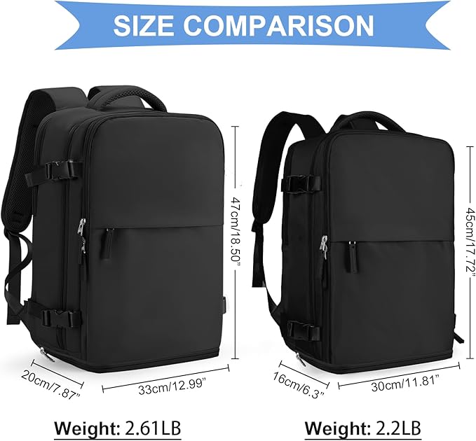 coowoz Black Travel Backpack For Women Men Airline Approved, Carry On Backpack - Image 2