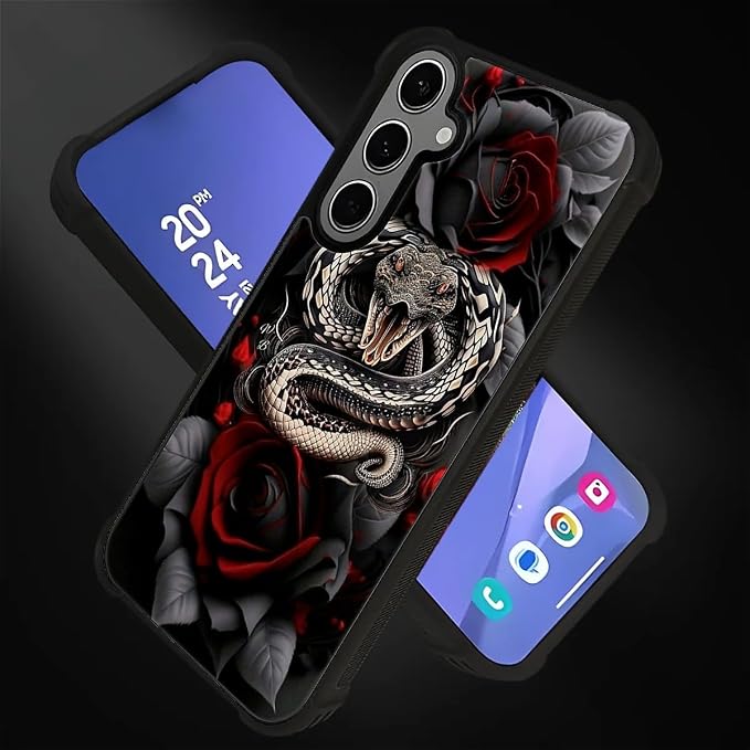 for Samsung Galaxy S24 S25 Plus Case, Entwined Rose Snake Pattern Graphic - Image 2