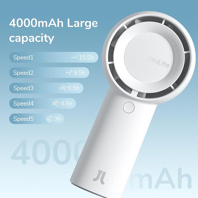 JISULIFE Portable Handheld Turbo Fan, 4000mAh USB Rechargeable Personal Battery - Image 3
