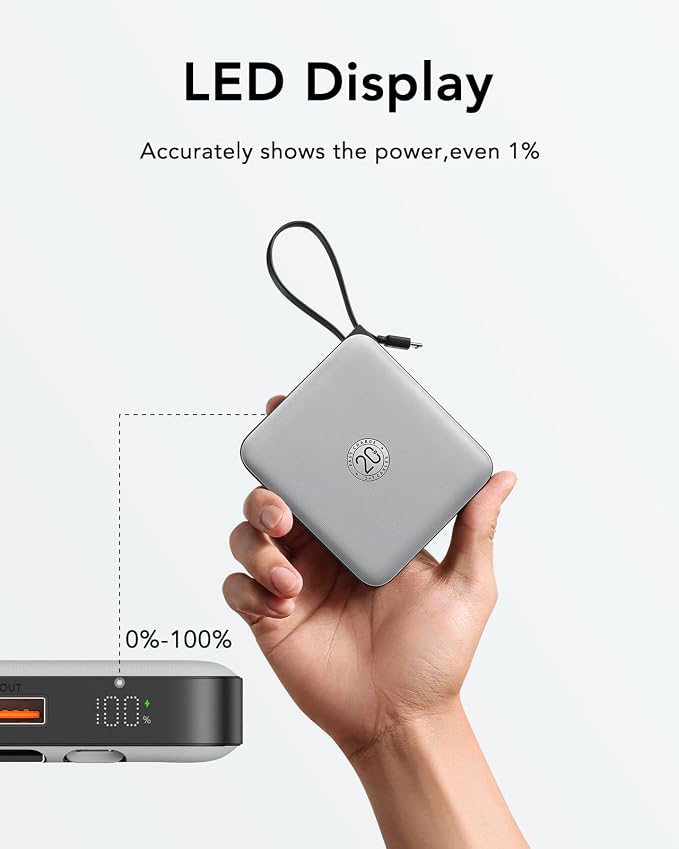 VRURC Portable Charger with Built-in Cable, 10000mAh 22.5W Fast Charging USB C - Image 8