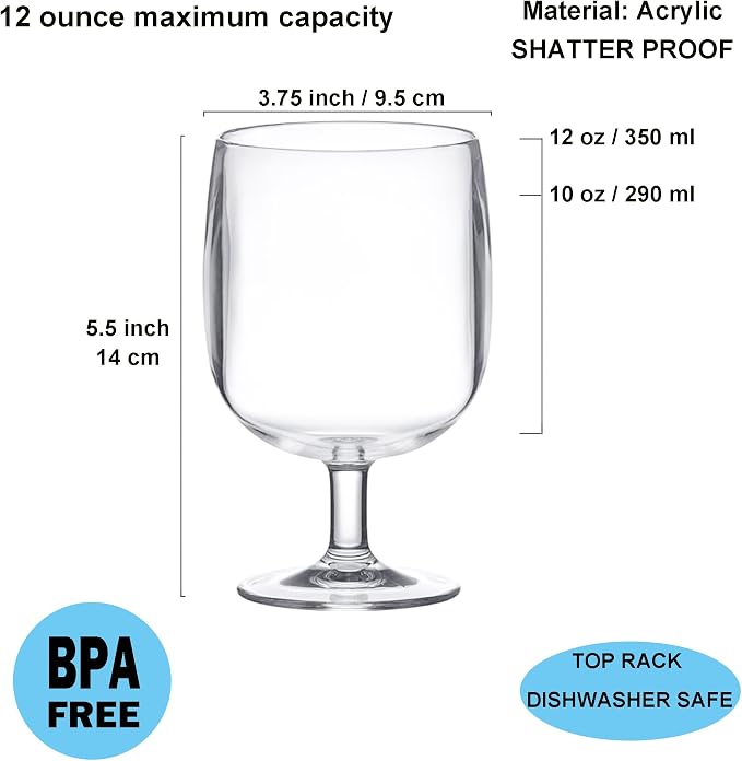 KX-WARE Classic Acrylic All-Purpose Wine Glasses, 12-ounce Plastic Stem Wine - Image 2