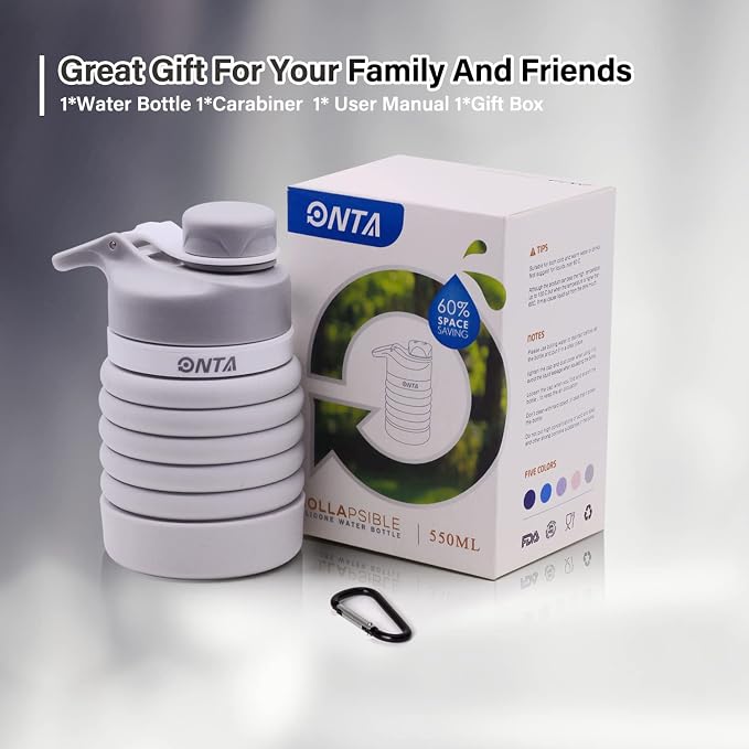 ONTA Collapsible BPA Free Silicone Water Bottle, 20oz - Image 8