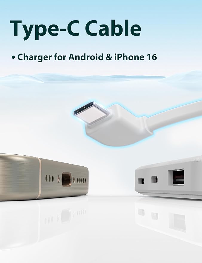 miisso 6000mah Ultra Slim Built in Cables Power Bank, Card Size Built in USB C - Image 7