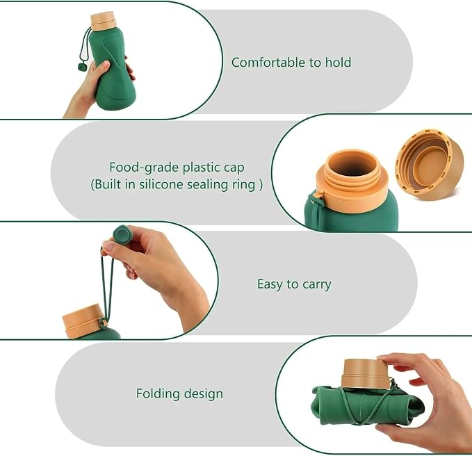 Collapsible Water Bottles, Leak Proof, Reuseable BPA Free Silicone Foldable - Image 3