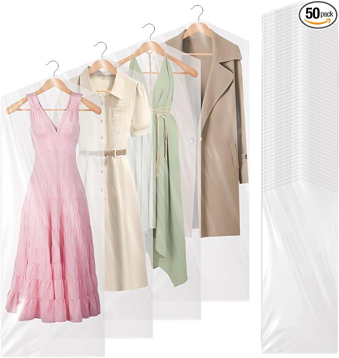 50 Pack 71 Inch Clear Plastic Garment Bag, Extra Long Dry Cleaning Bag by Unknown