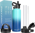 Water Bottle Insulated 32oz 40oz 64oz 128oz Straw Lid Spout Lid & 3 Lids by POYAKU