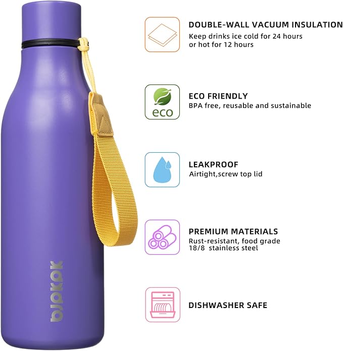 BJPKPK Insulated Water Bottles, 18 oz Stainless Steel Metal Water Bottle - Image 2