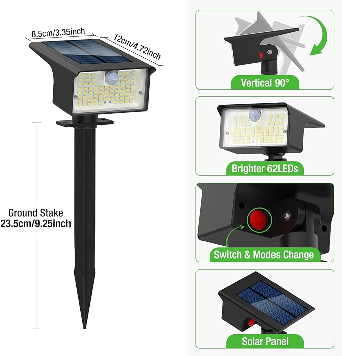 nipify Solar Spot Lights Outdoor, 3 Pack/62 LED Solar Motion Sensor Lights - Image 6