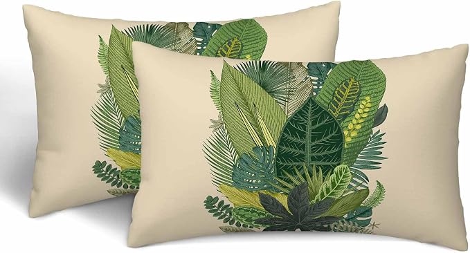 Tropical Leaves Palm 12 X 20 Throw Pillow Covers Set of 2 Green Tree Banana by Unknown