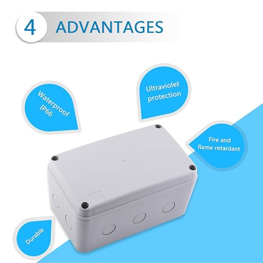 NineLeaf IP66 Waterproof Junction Box Outdoor, 7 1/8" x 4 1/2" x 4" White - Image 3