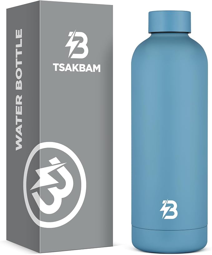 Insulated Water Bottle with Lid, 25 oz Reusable Leak-Proof Metal Stainless by TSAKBAM