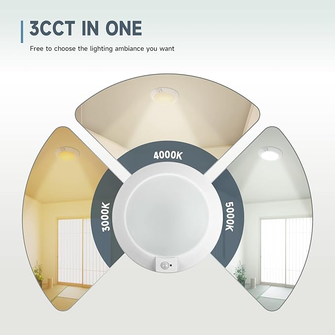 ECOELER 6Inch LED Motion Sensor Ceiling Light, 16W 1000Lm, 3CCT Selectable - Image 3