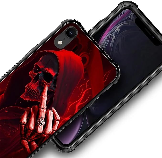 for iPhone XR Case, Gestures Funny Skull Pattern Graphic Design Girl Boy Soft - Image 6