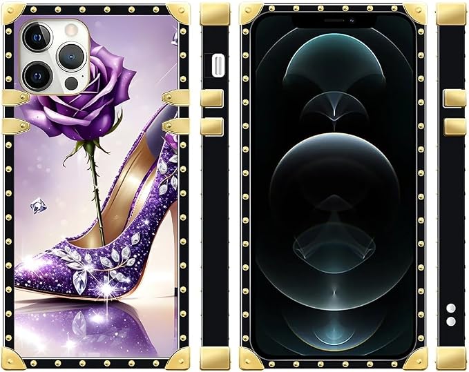 Compatible with iPhone 12 Pro Max Case, High Heeled Purple Diamond Rose Luxury - Image 2