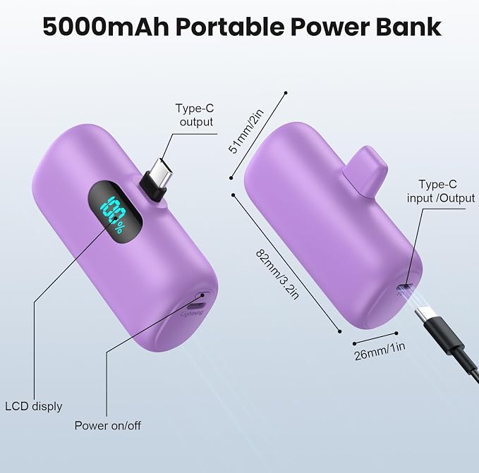 Mini Portable Charger USB C Power Bank, Upgraded 5000mAh PD Fast Charging - Image 6