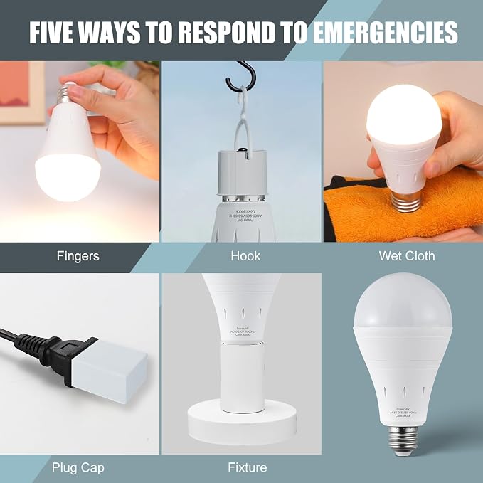 10Pack Rechargeable Emergency Light Bulb, A19 9W Warm White 3000K Self-Charging - Image 9