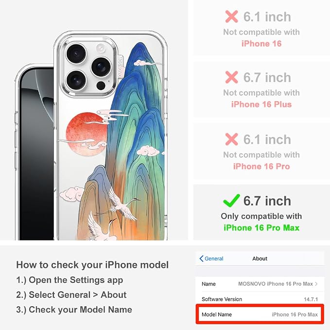 MOSNOVO for iPhone 16 Pro Max Case, Shockproof Military-Grade Protection 6.6ft - Image 2