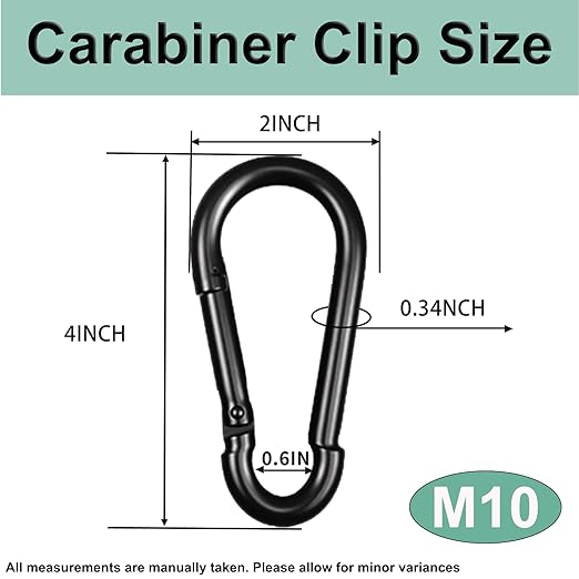 Black Carabiner, Heavy Duty Galvanized Steel Spring Snap Hook Carabiner Clips - Image 2