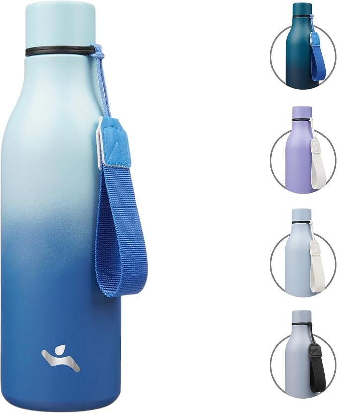 Insulated Water Bottle with Strap, 18 oz Double Wall Stainless Steel Vacuum by Konokyo