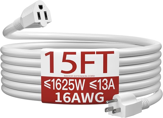 16/3 Indoor Extension Cord 15 FT, 3 Prong Power Cable, Suitable by Skrizcable