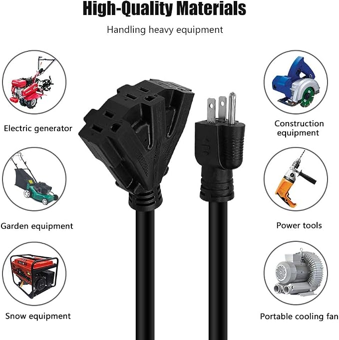 1 FT 12/3 Outdoor Extension Cord, Heavy Duty 3-Outlet SJTW Indoor/Outdoor - Image 7