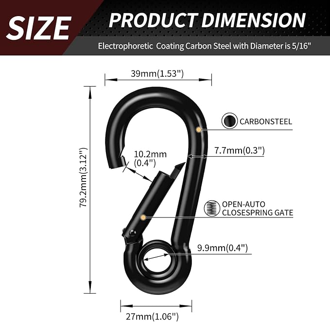 Spring Snap Hooks, Heavy Duty Rope Connector, Quick Link Carabiners Spring Snap - Image 2