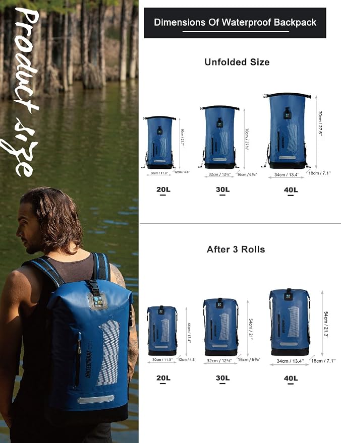 IDRYBAG Waterproof Backpack for Men 20L/30L/40L, Floating Dry Bag Kayak - Image 4