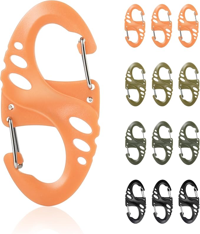12 Pack 2" Carabiner Clip Plastic S Carabiner Clips Paracord Keychain Hooks by CooBigo